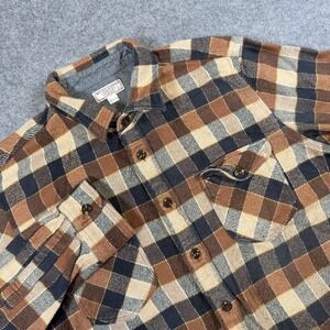 Wallace & Barnes Shirt Mens Large Brown Plaid Flannel Button Front Long Sleeve